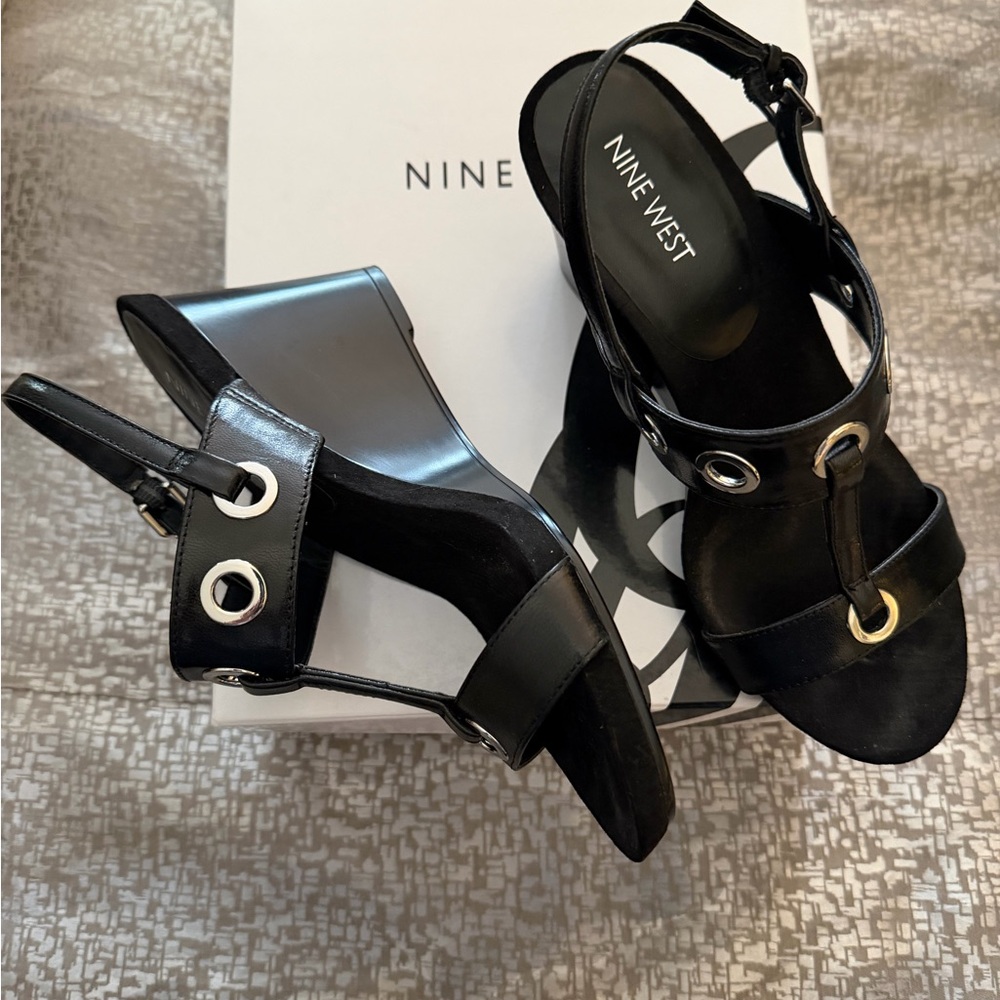 Nine West Black Wedge Sandals